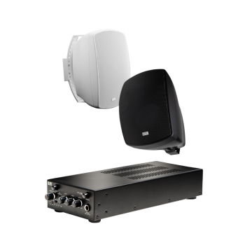 Patio 70V Audio Kit – 5.25" Weather Resistant Speakers w/ 50W Commercial Amplifier, Black or White